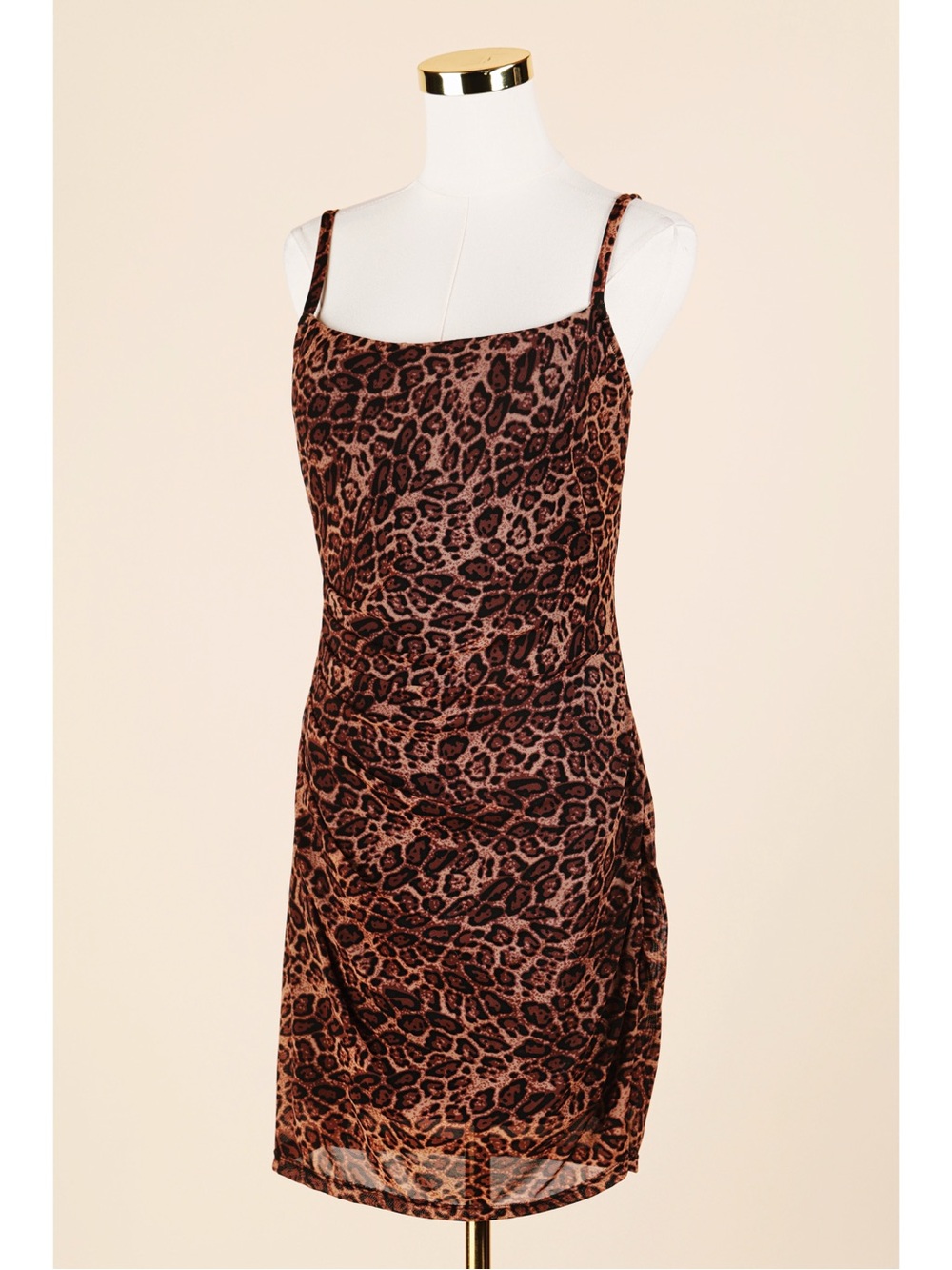Sz L Popilush Shapewear Mesh Tummy Control Leopard Print Braless Slip Dress EUC
